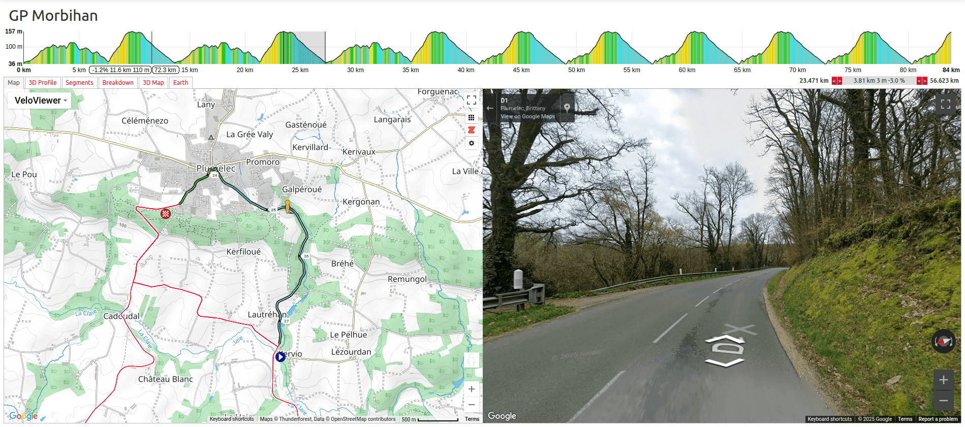 Map and profile of the main descent at the Grand Prix du Morbihan