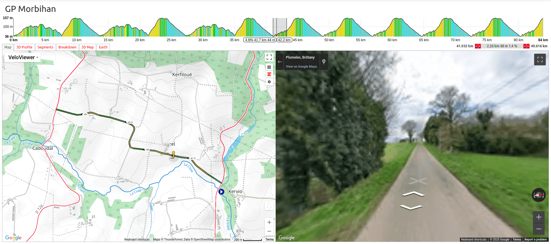 Map and elevation profile of the small finishing circuit at the Grand Prix du Morbihan
