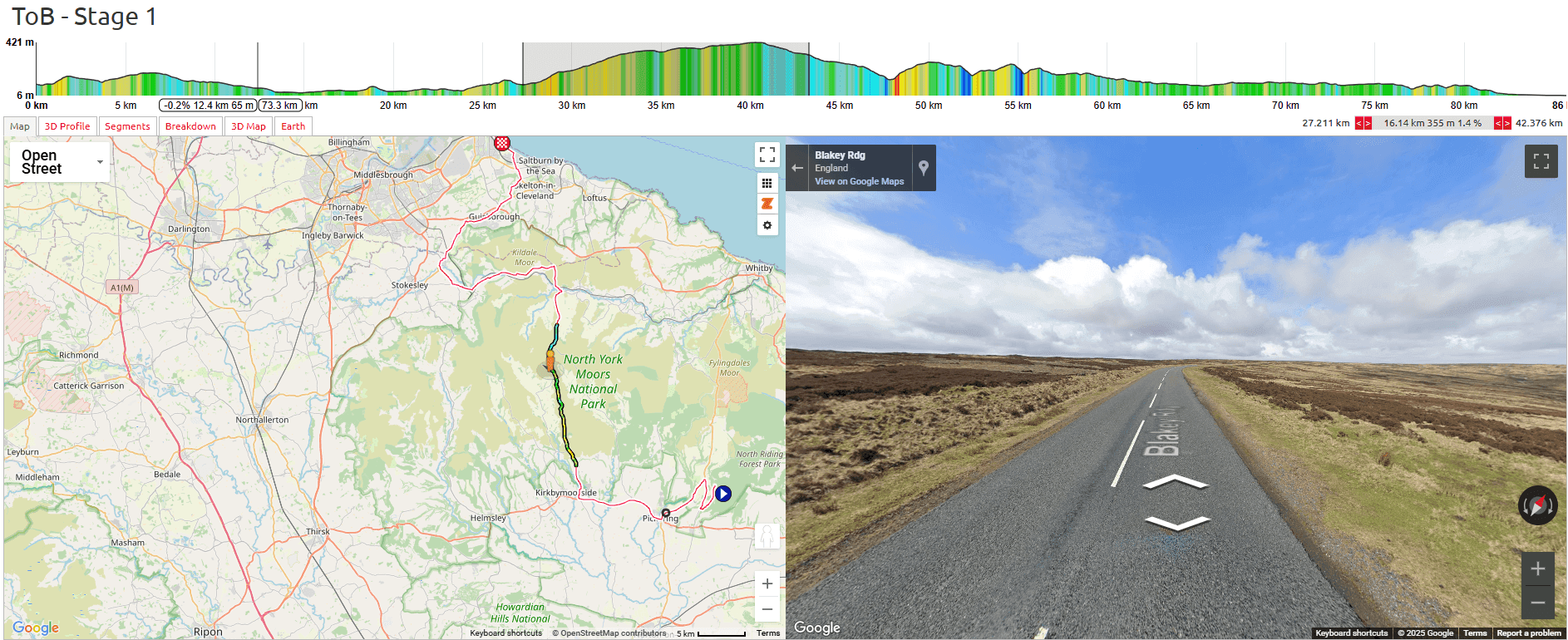 Tour of Britain Women 2025 Stage 1 Course Analysis: Section 2: Across the Moors (23.5-48km)