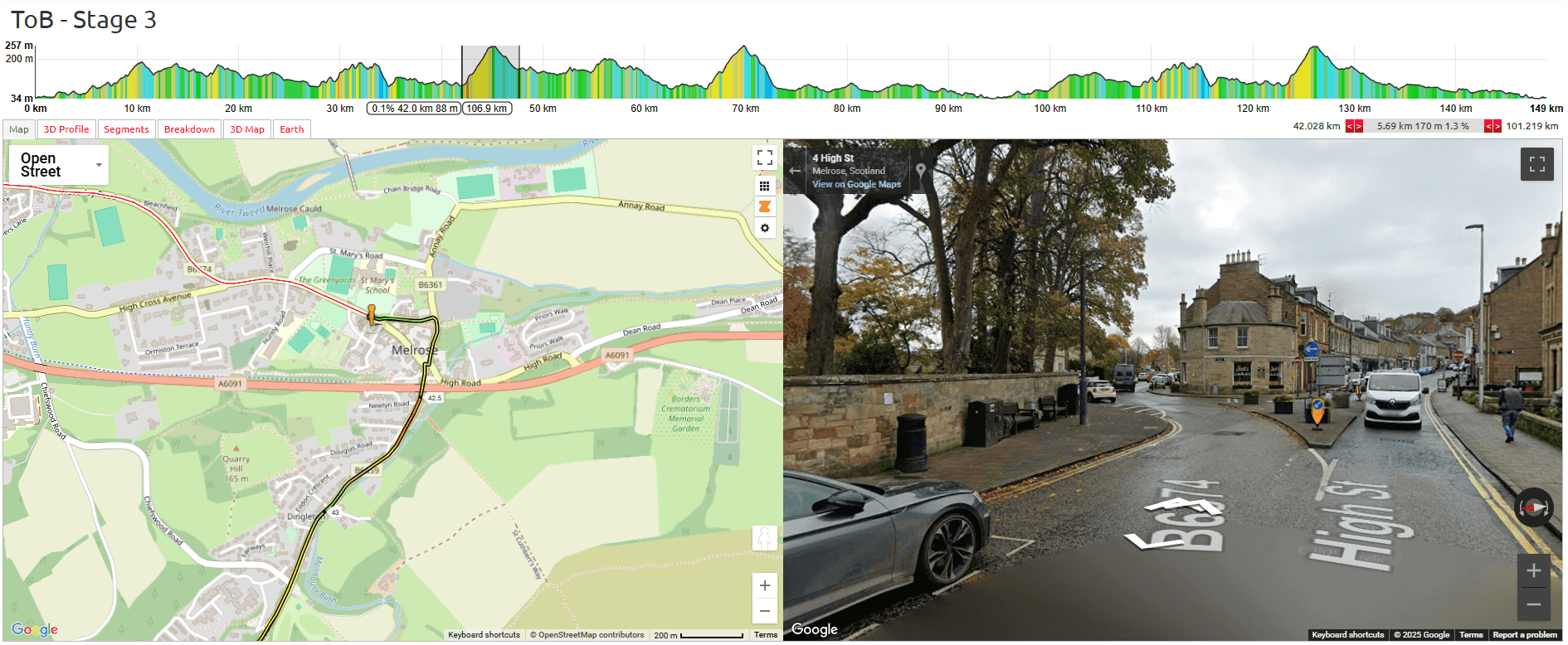 Tour of Britain Women 2025 Stage 3 Course Analysis: 42-48km: Dingleton Climb - First Ascent