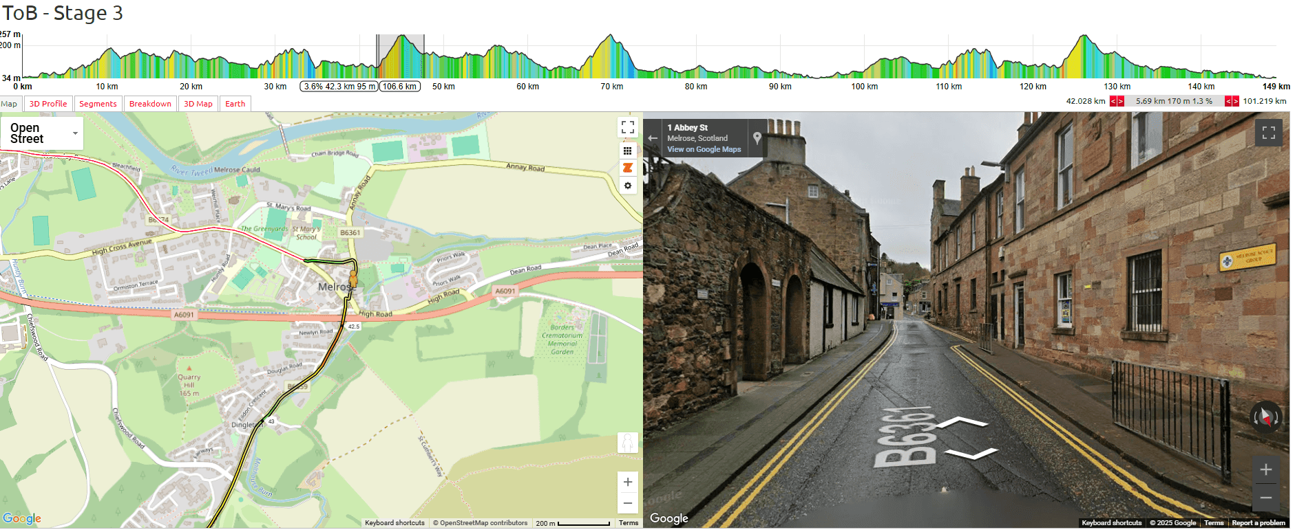 Tour of Britain Women 2025 Stage 3 Course Analysis: 42-48km: Dingleton Climb - First Ascent