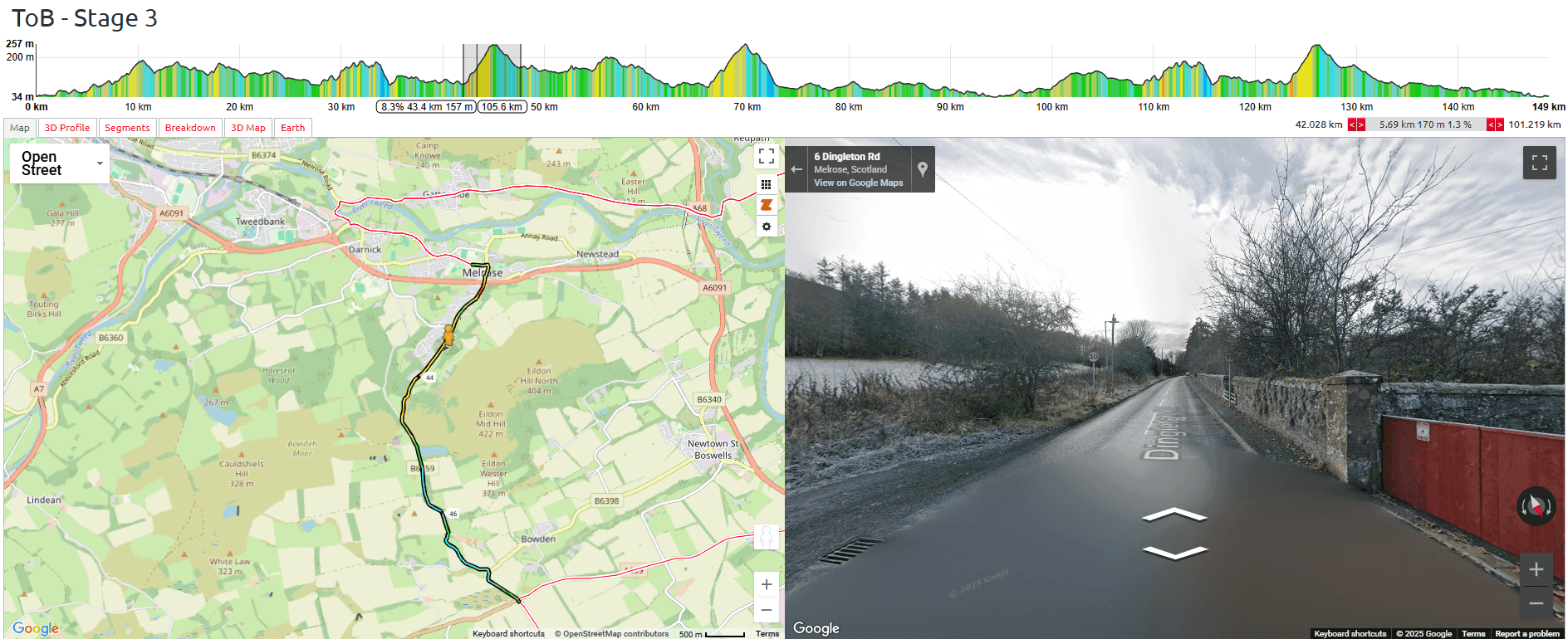 Tour of Britain Women 2025 Stage 3 Course Analysis: 42-48km: Dingleton Climb - First Ascent