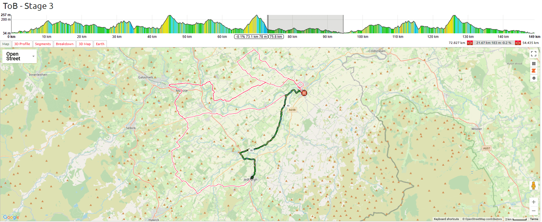 Tour of Britain Women 2025 Stage 3 Course Analysis: 73-95km: Return to Finish (Kelso)